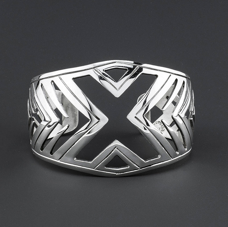bold wide Mexican sterling silver x cuff bracelet