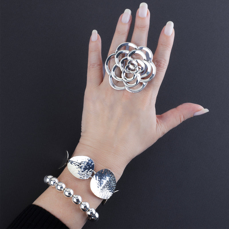 runway rose oversized sterling silver ring