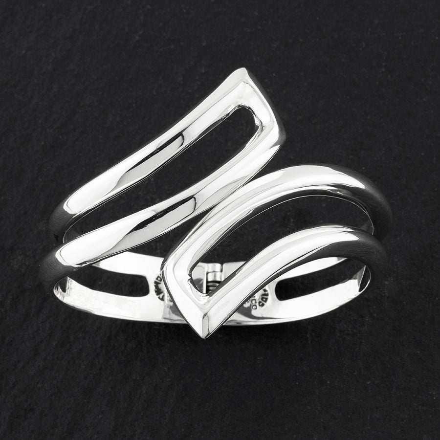 open bold sterling silver hinged bracelet