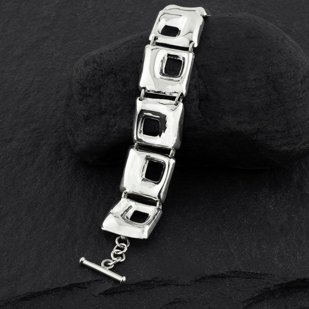 bold sterling silver square link bracelet