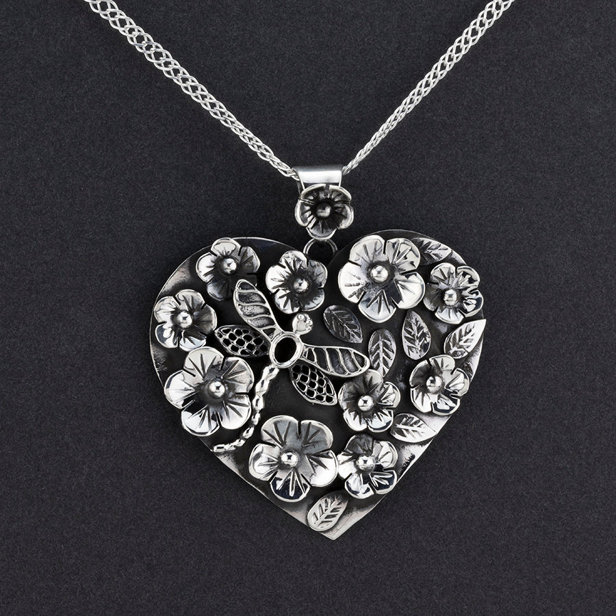 botanical bliss Mexican silver heart pendant