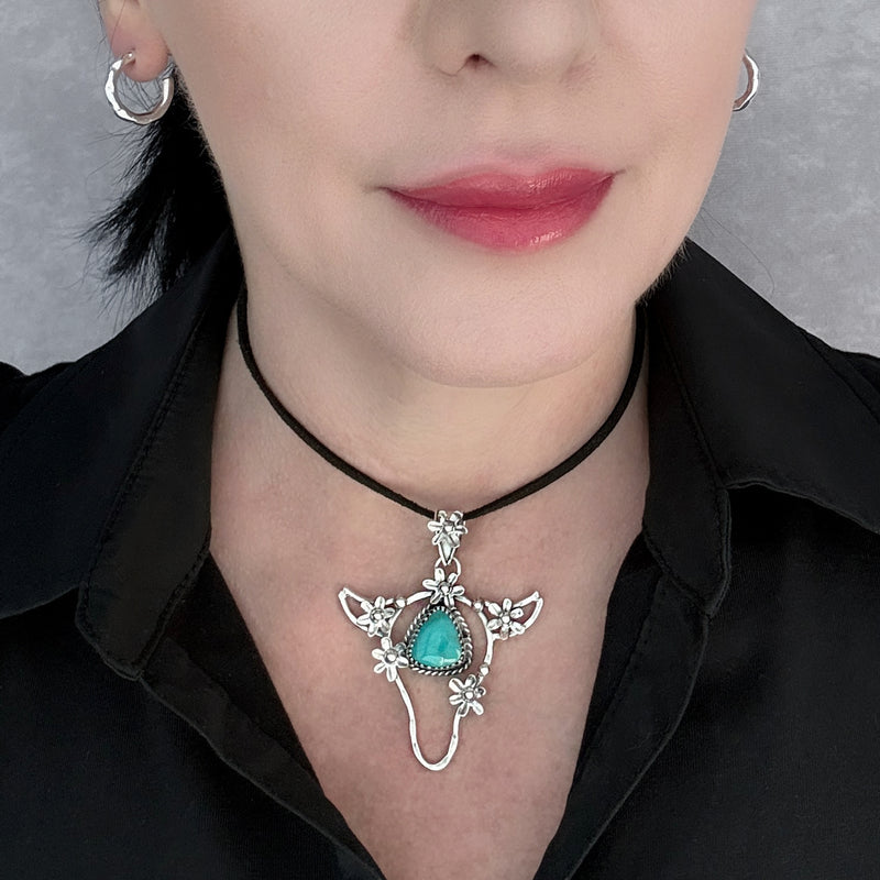 sterling silver and turquoise bull pendant