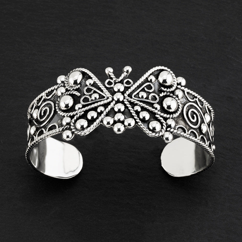 butterfly antique Taxco silver cuff bracelet