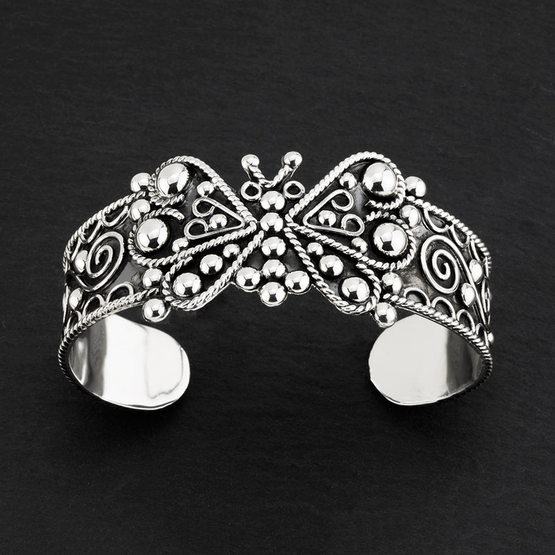 butterfly antique Taxco silver cuff bracelet