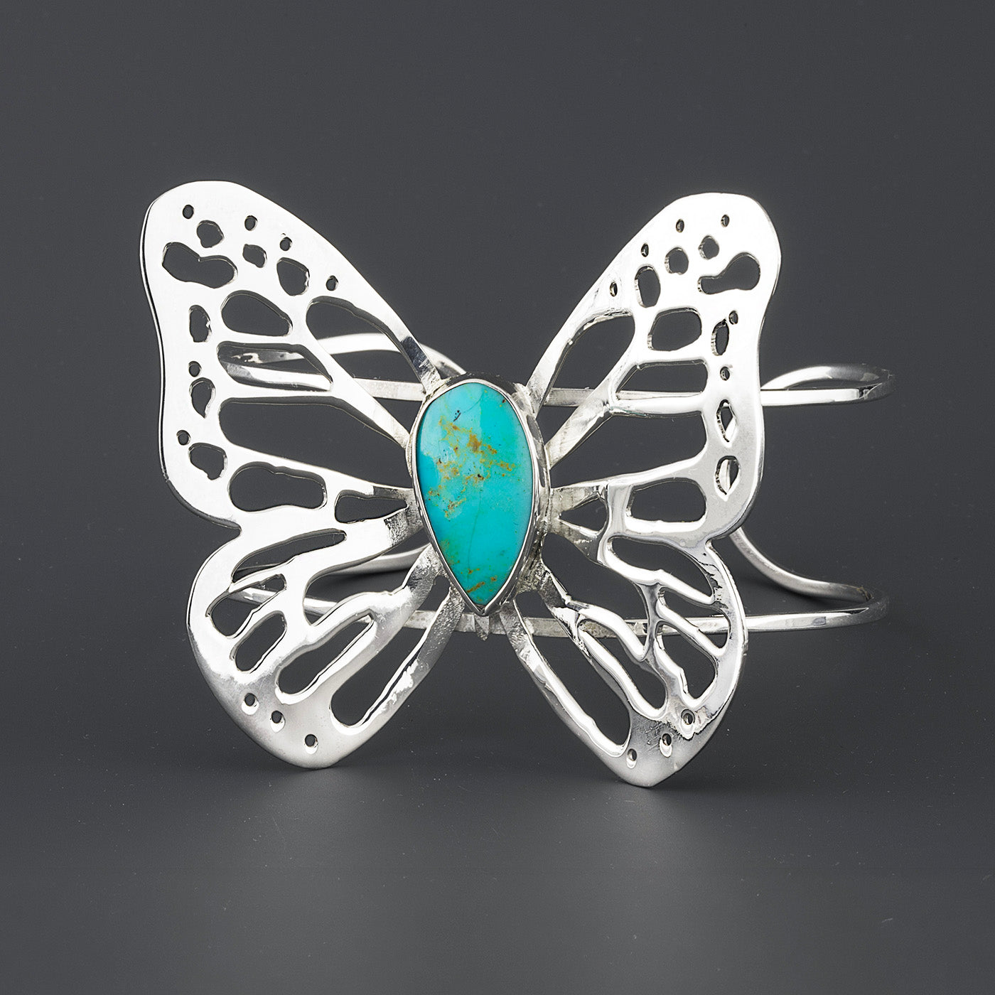 Large Silver and Turquoise Butterfly Cuff Bracelet
