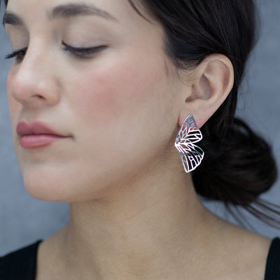 Sterling Silver Half Butterfly Wing Earrings