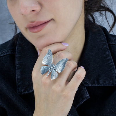 Large Sterling Silver Butterfly Ring