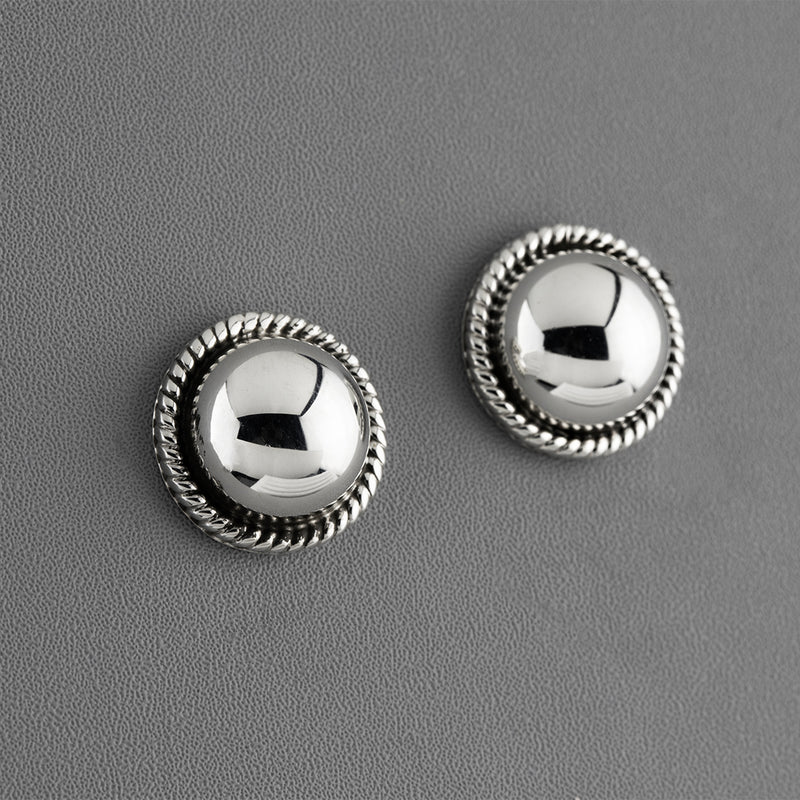 Silver Snaps Button Stud Earrings