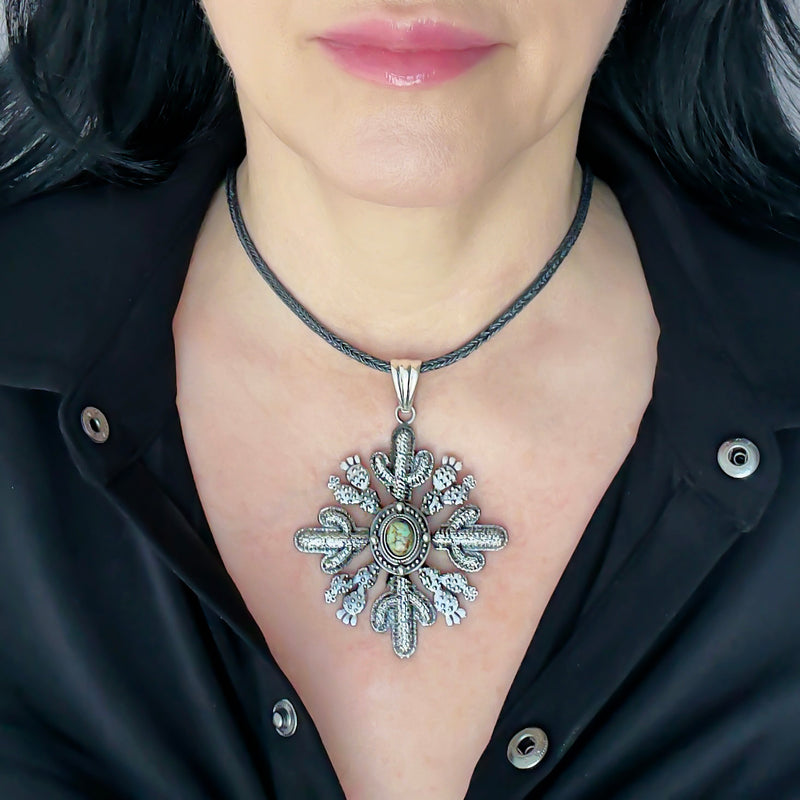 cactus ritual large artisan pendant