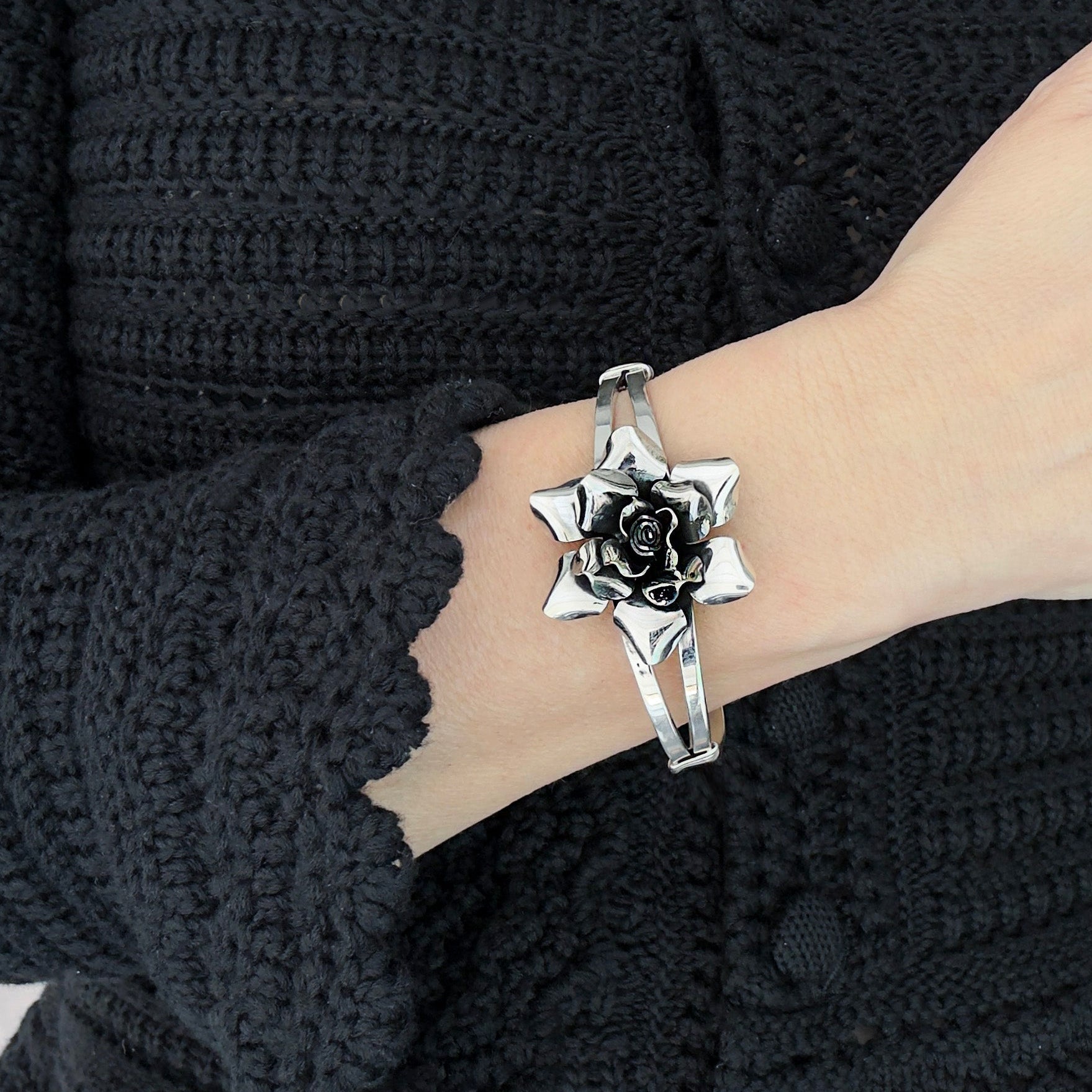 carved rose cuff bracelet