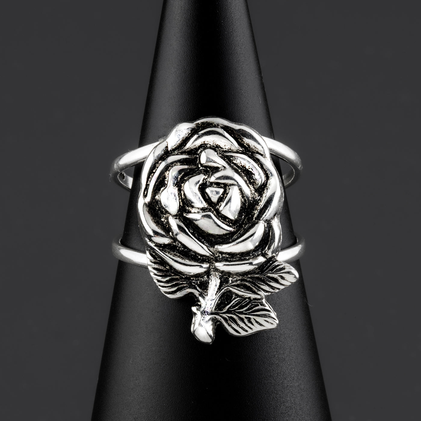 carved rose silver ring