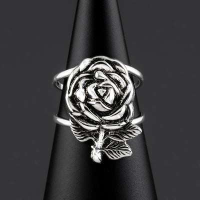 carved rose silver ring