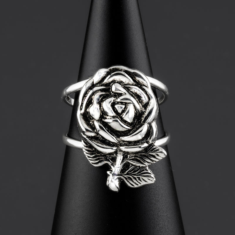 carved rose silver ring