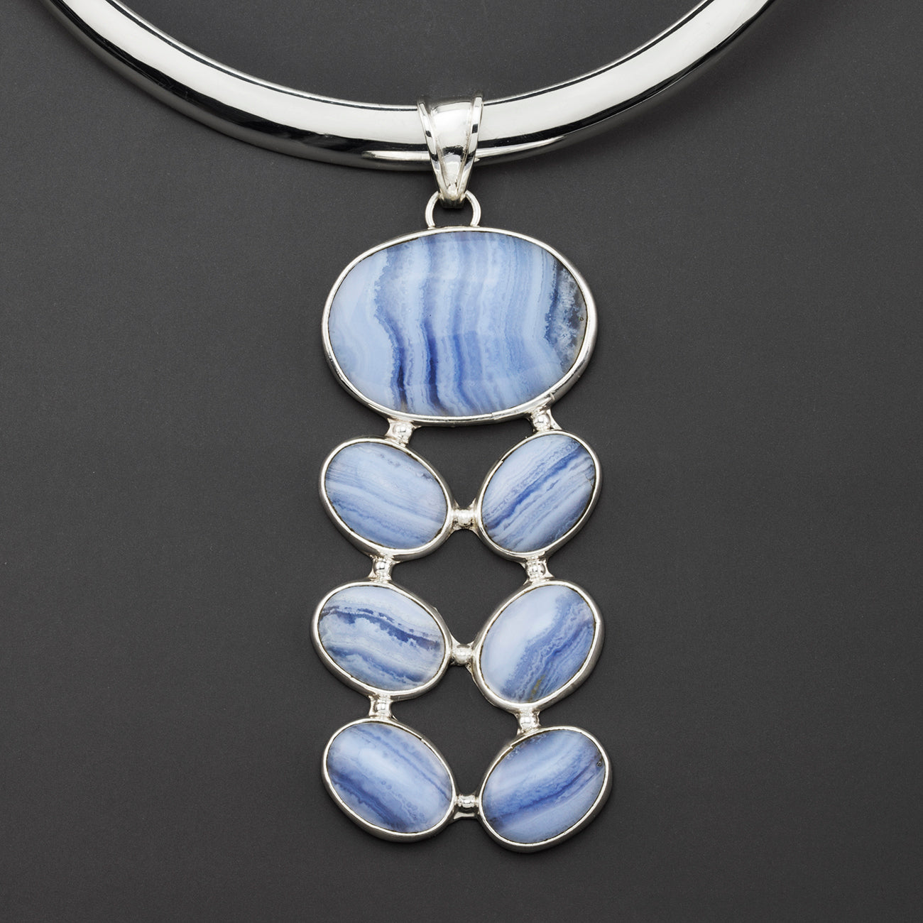 cascading skies blue lace agate pendant
