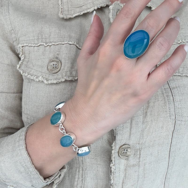 oval blue chalcedony ring