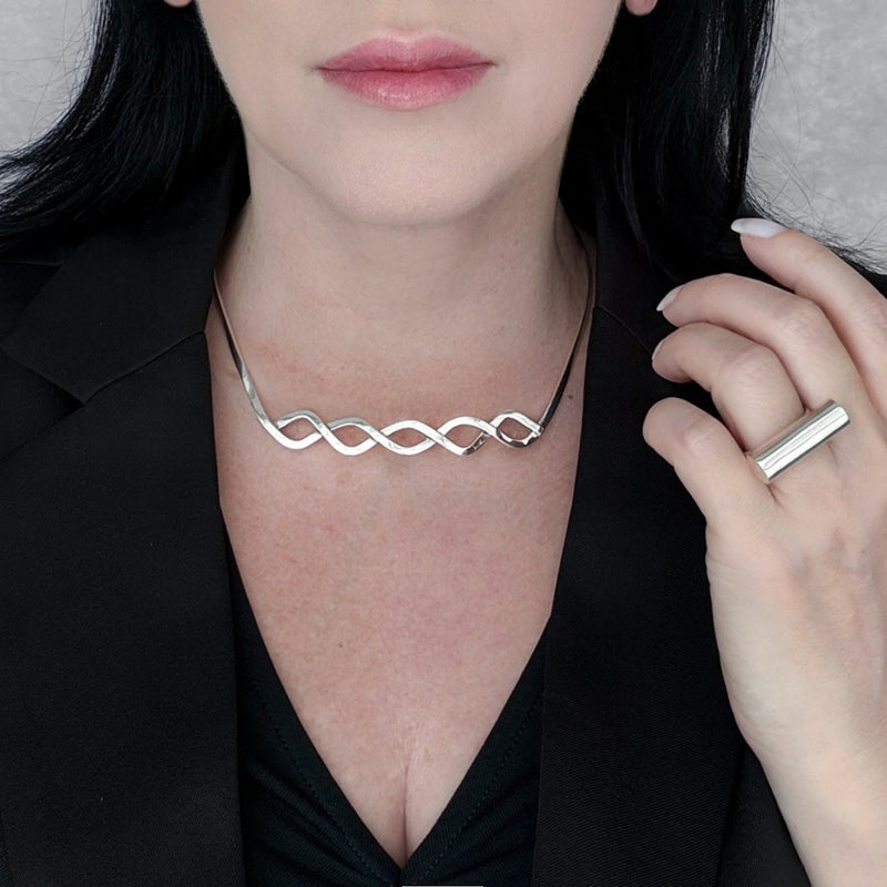 twisted sterling silver choker necklace