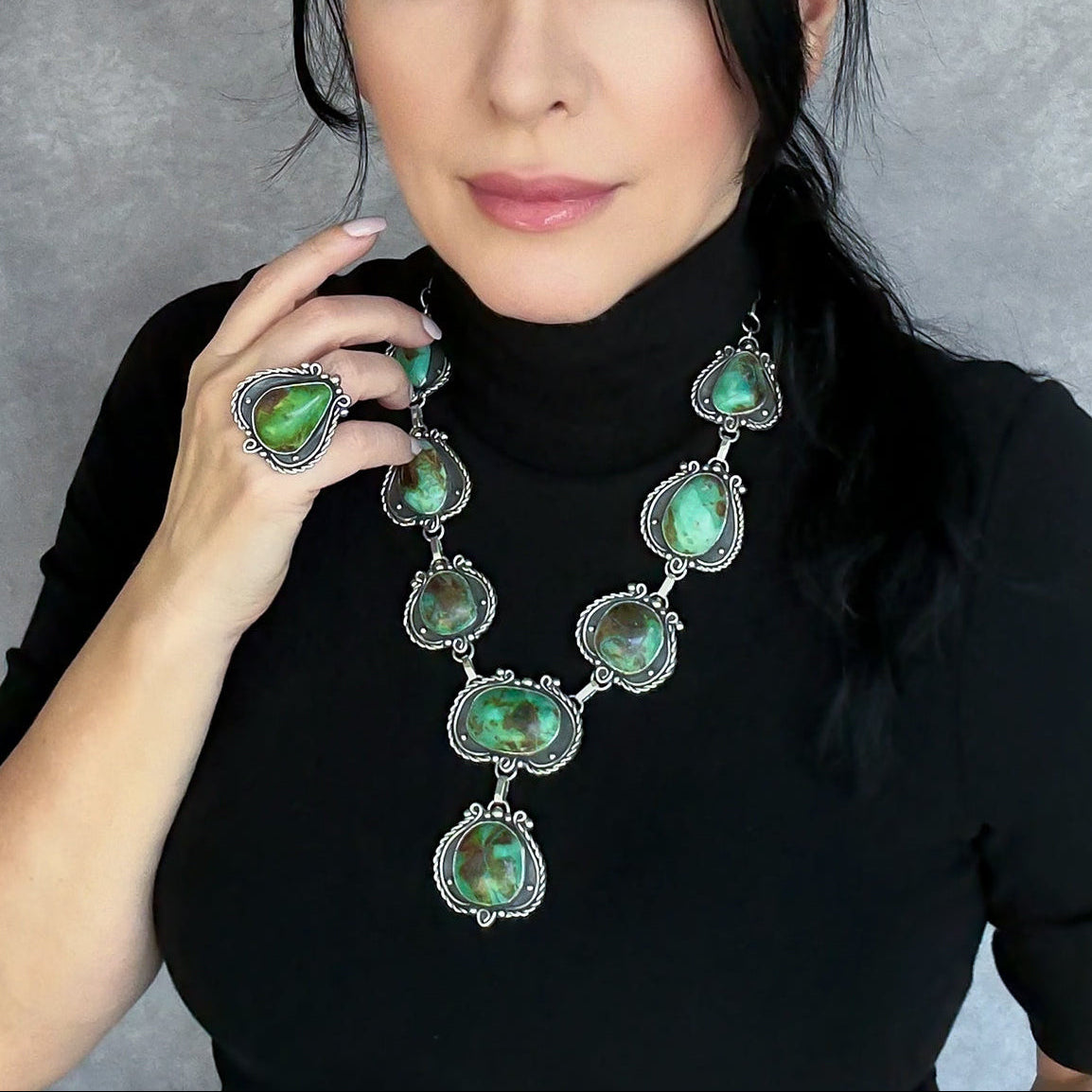 Verdant Queen Chrysocolla Necklace & Ring Set