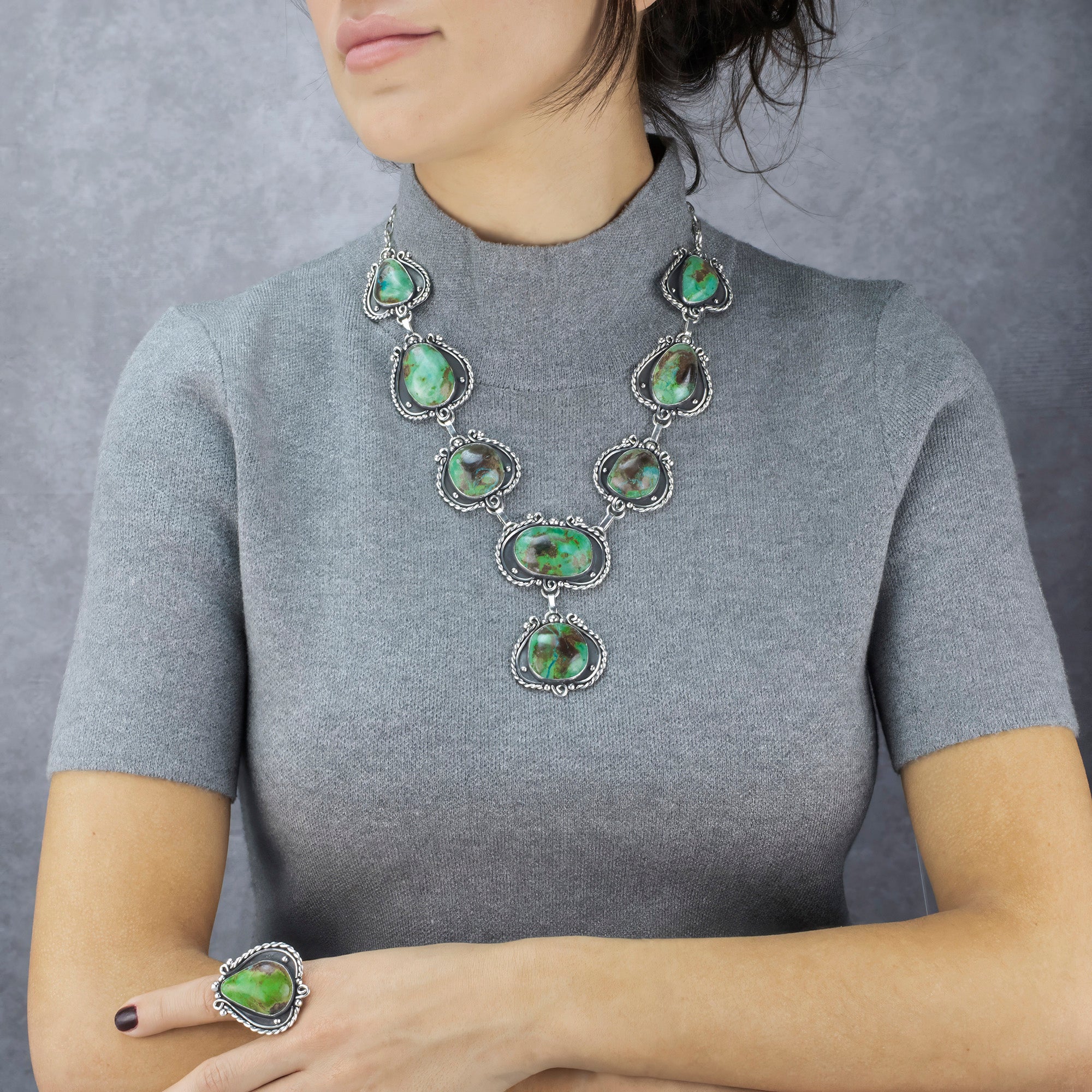 Jungle Noir Chrysocolla Necklace & Ring Set