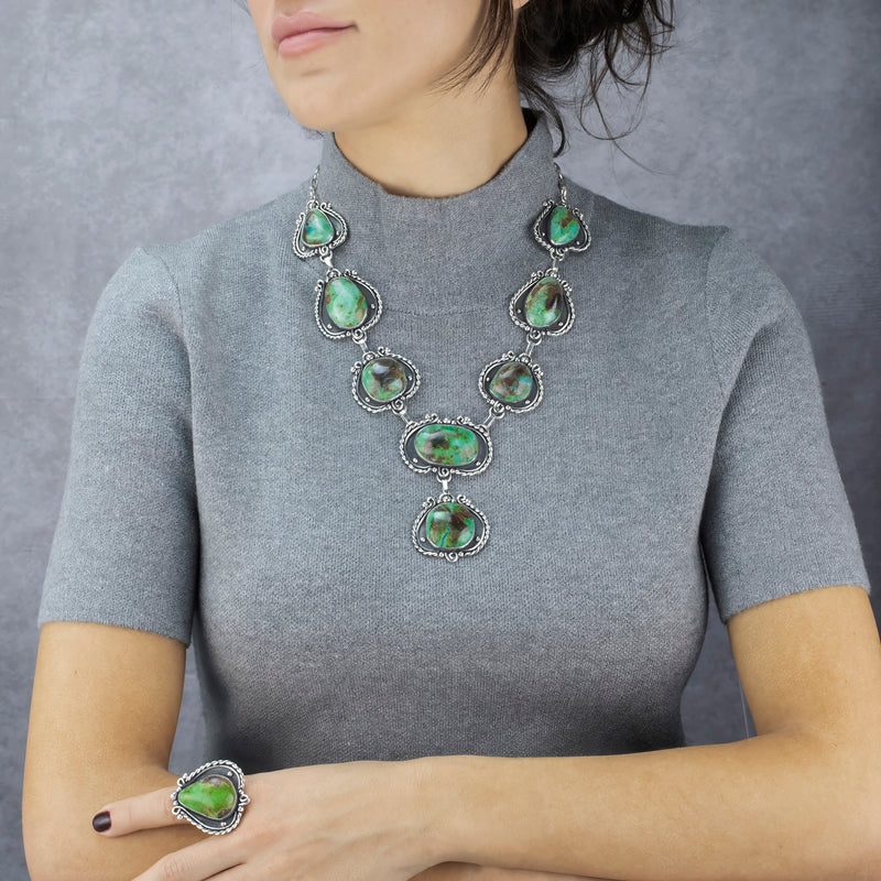 Jungle Noir Chrysocolla Necklace & Ring Set