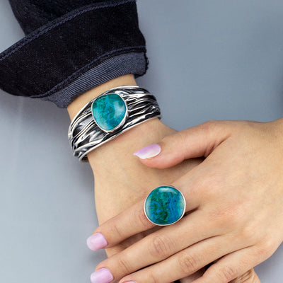 Chunky Silver and Chrysocolla Stone Ring