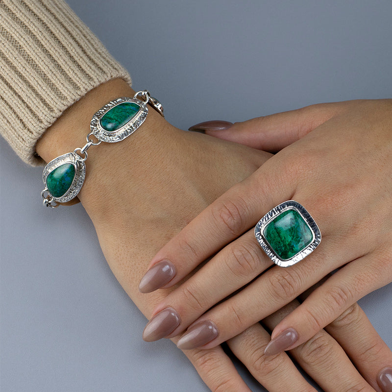sterling silver and chrysocolla link bracelet