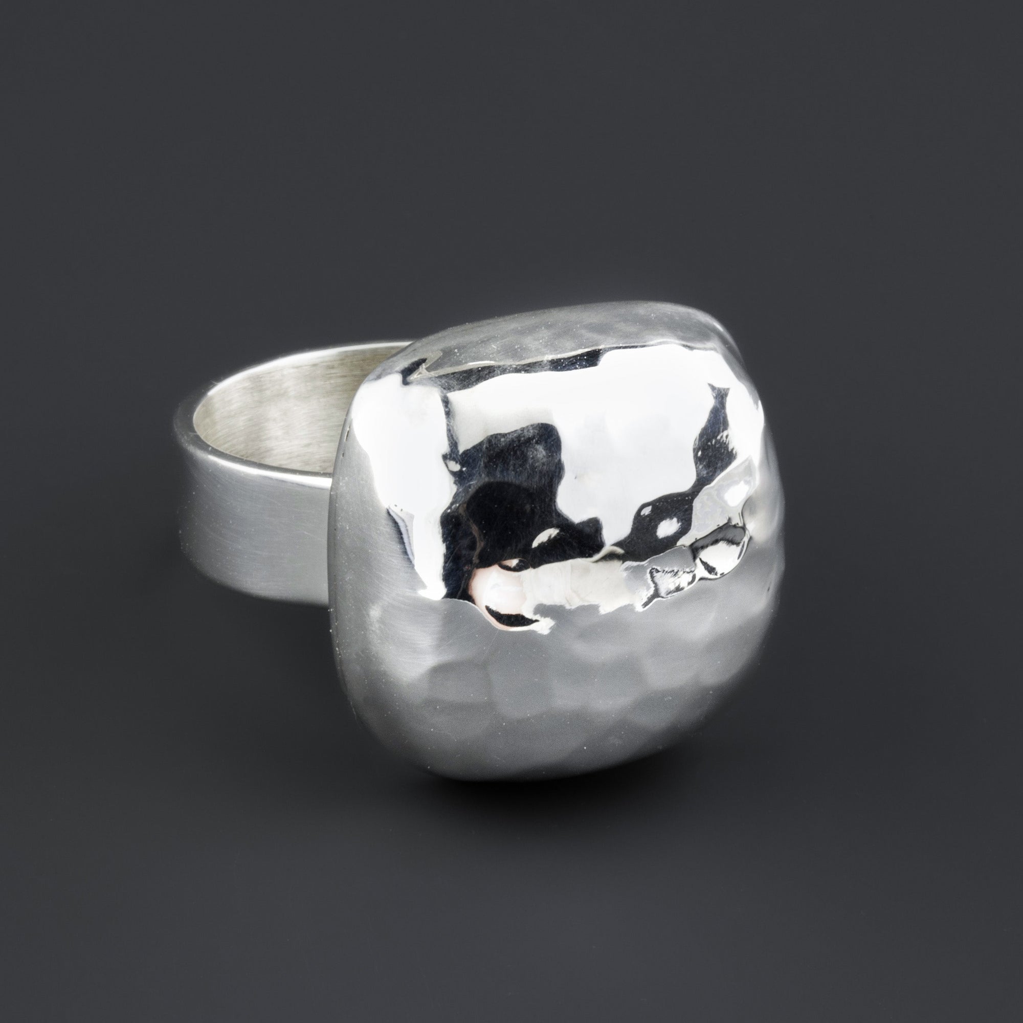 chunky hammered silver dome ring
