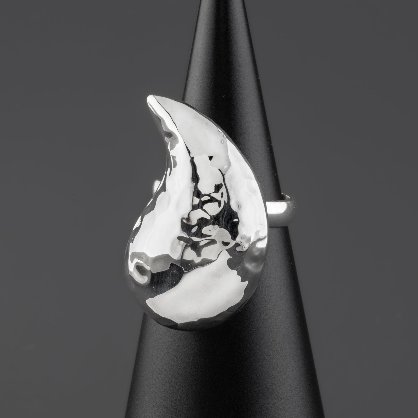 chunky hammered silver teardrop ring