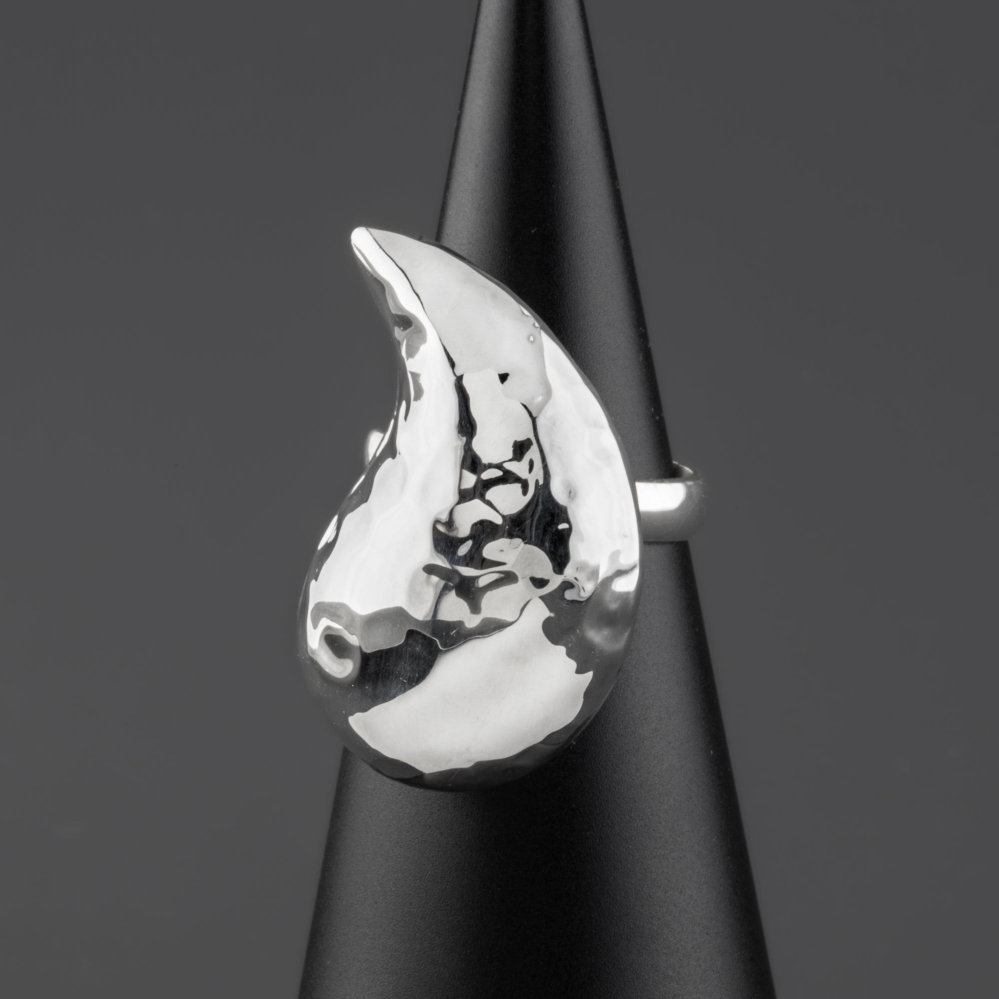 chunky hammered silver teardrop ring