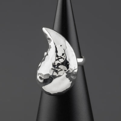 chunky hammered silver teardrop ring