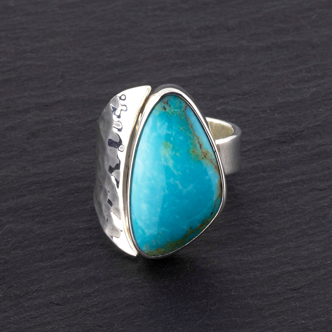 chunky hammered silver turquoise ring