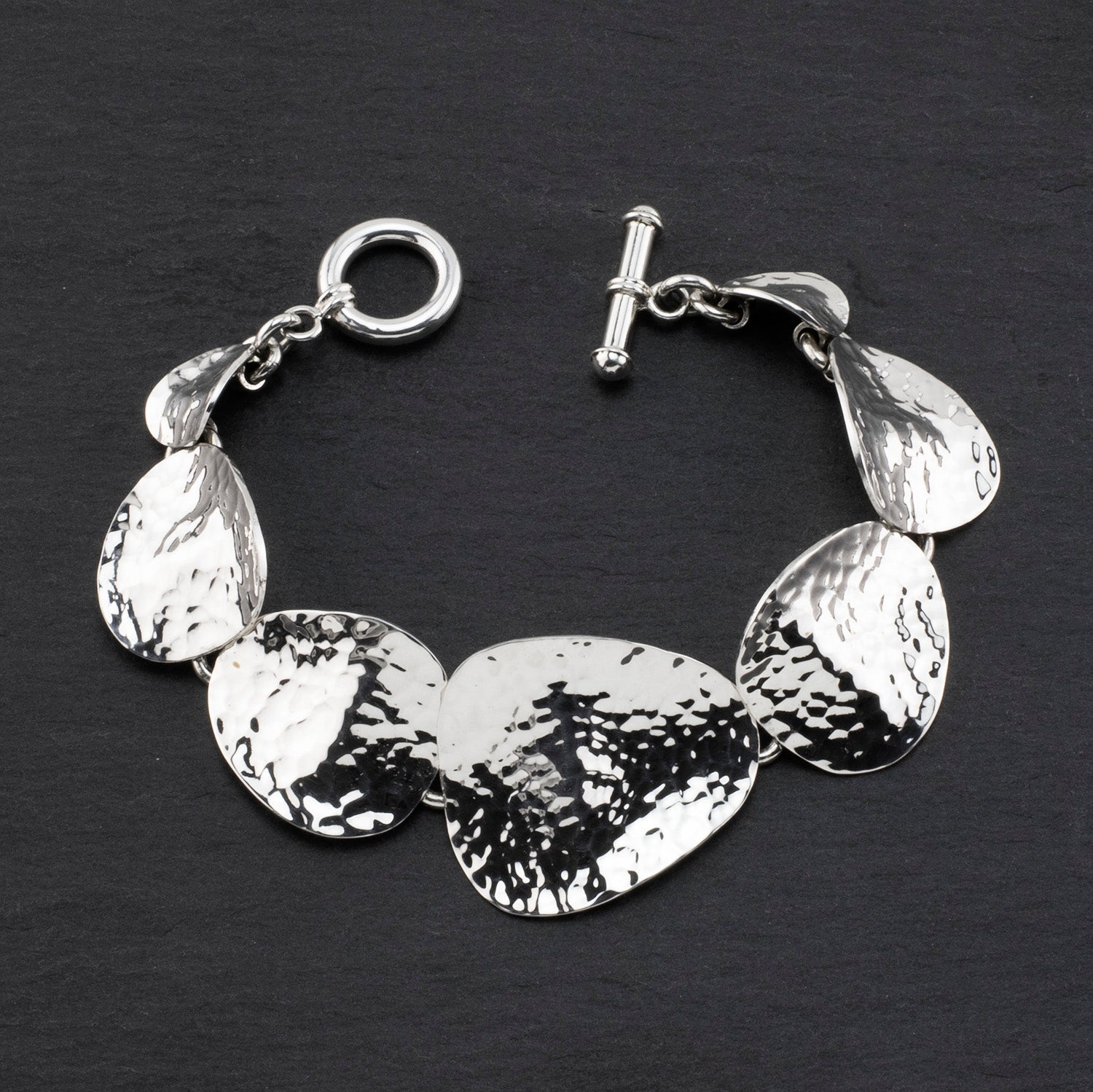 chunky hammered sterling silver link bracelet