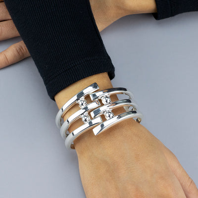 Taxco Orbit Sterling Silver Hinged Bracelet