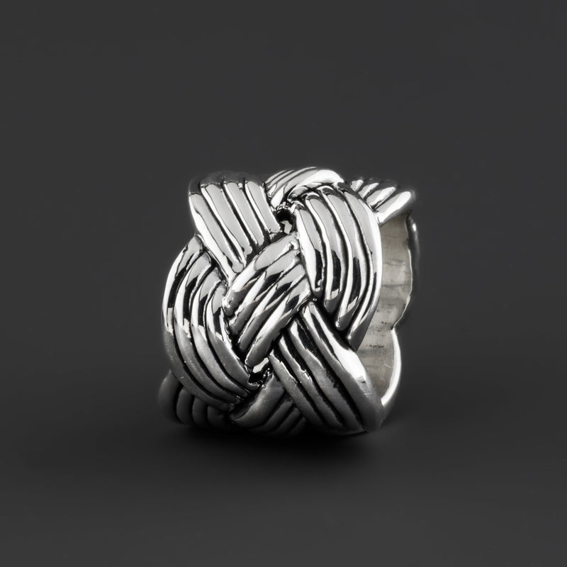 woven serling silver wide band ring