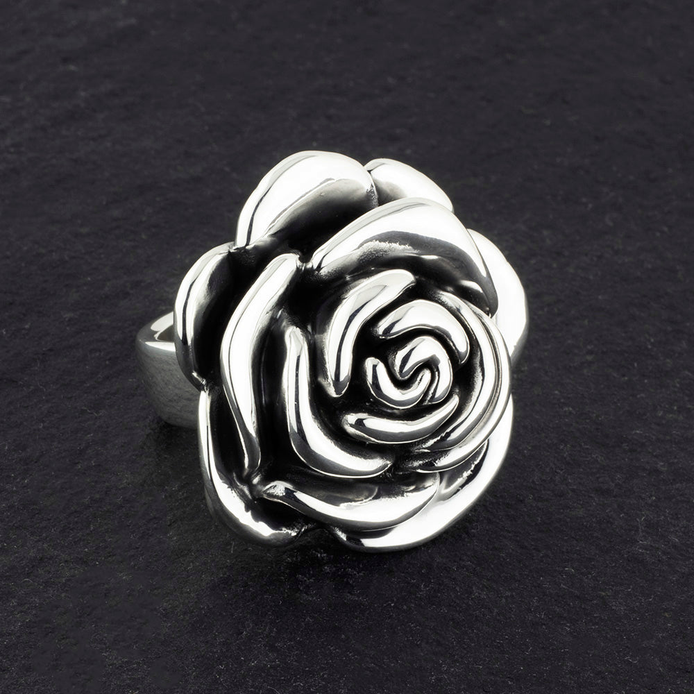 Vivid Aesthetic Multi-color Blossom Winter Flower Wide Band Silver Ring 
