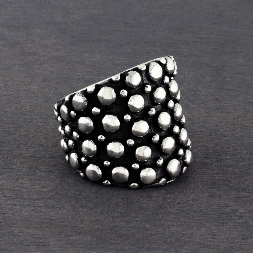 chunky Mexican silver wide band dot ring