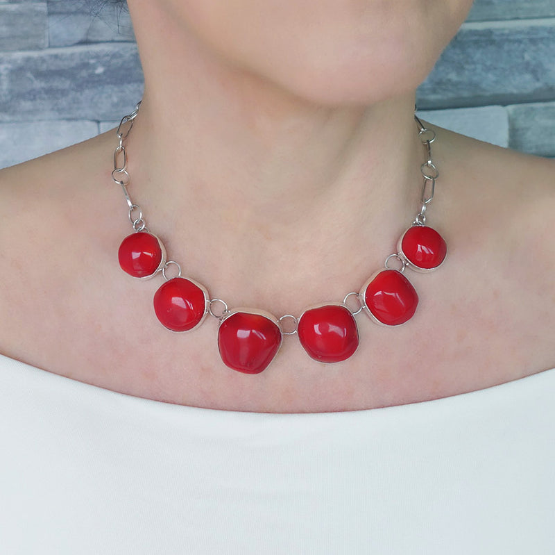 chunky red coral stone necklace