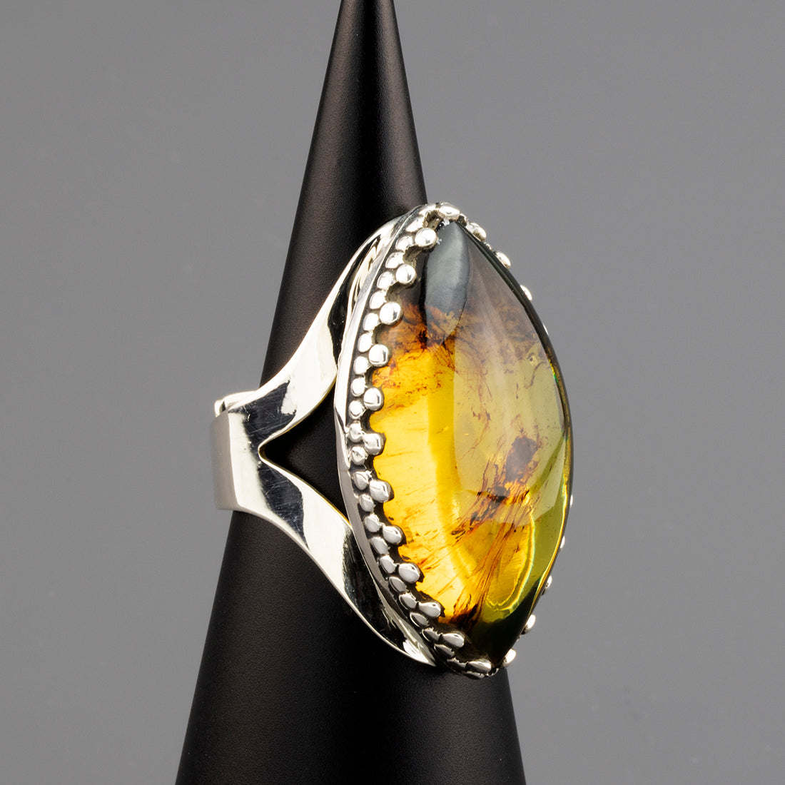 chunky silver amber marquise ring