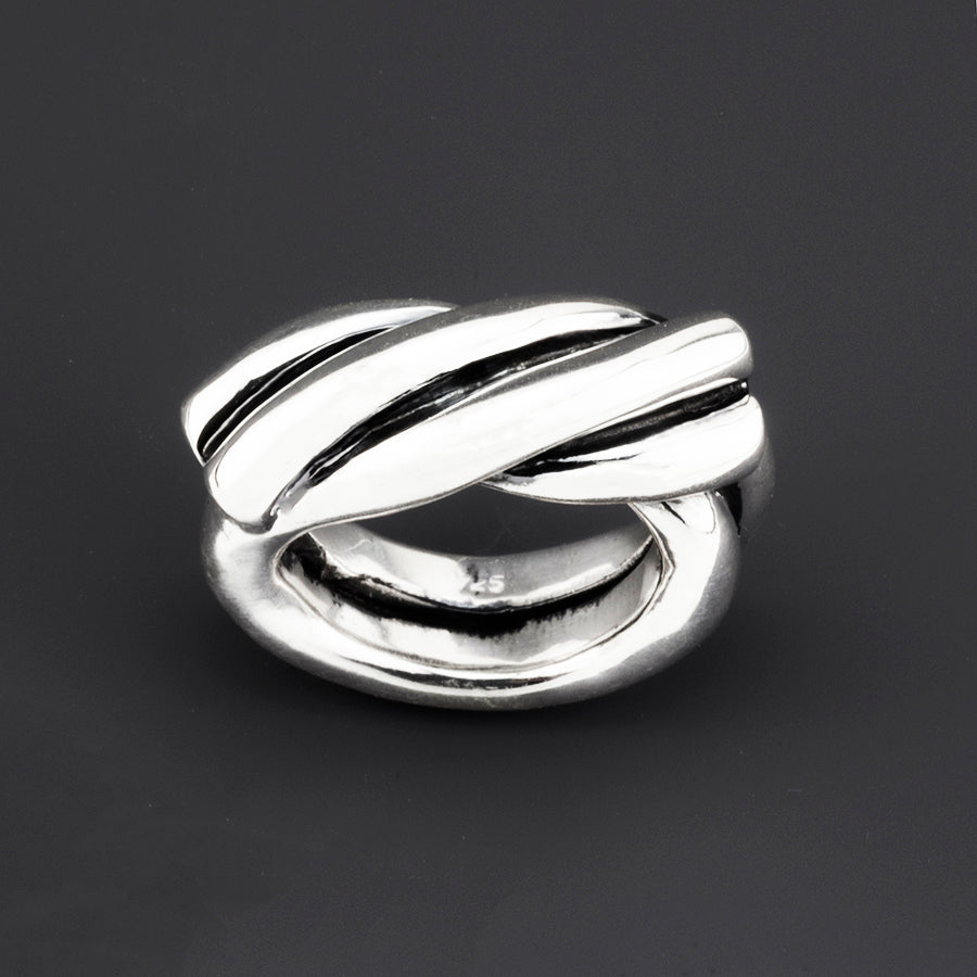 chunky silver double rope ring