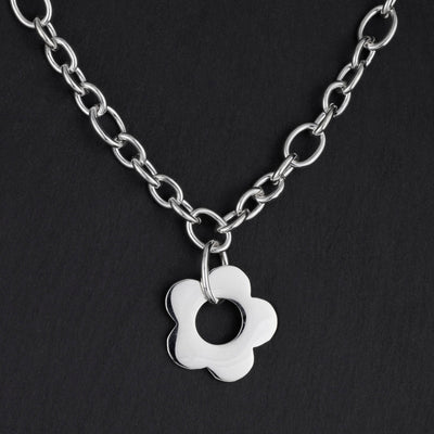 chunky silver flower power chain necklace