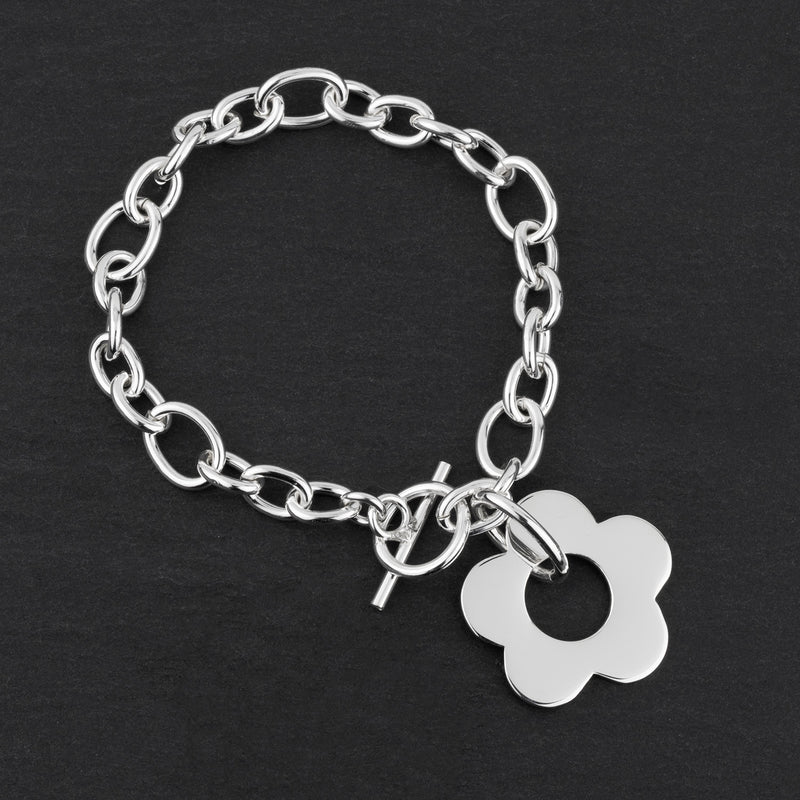 chunky silver flower power charm bracelet