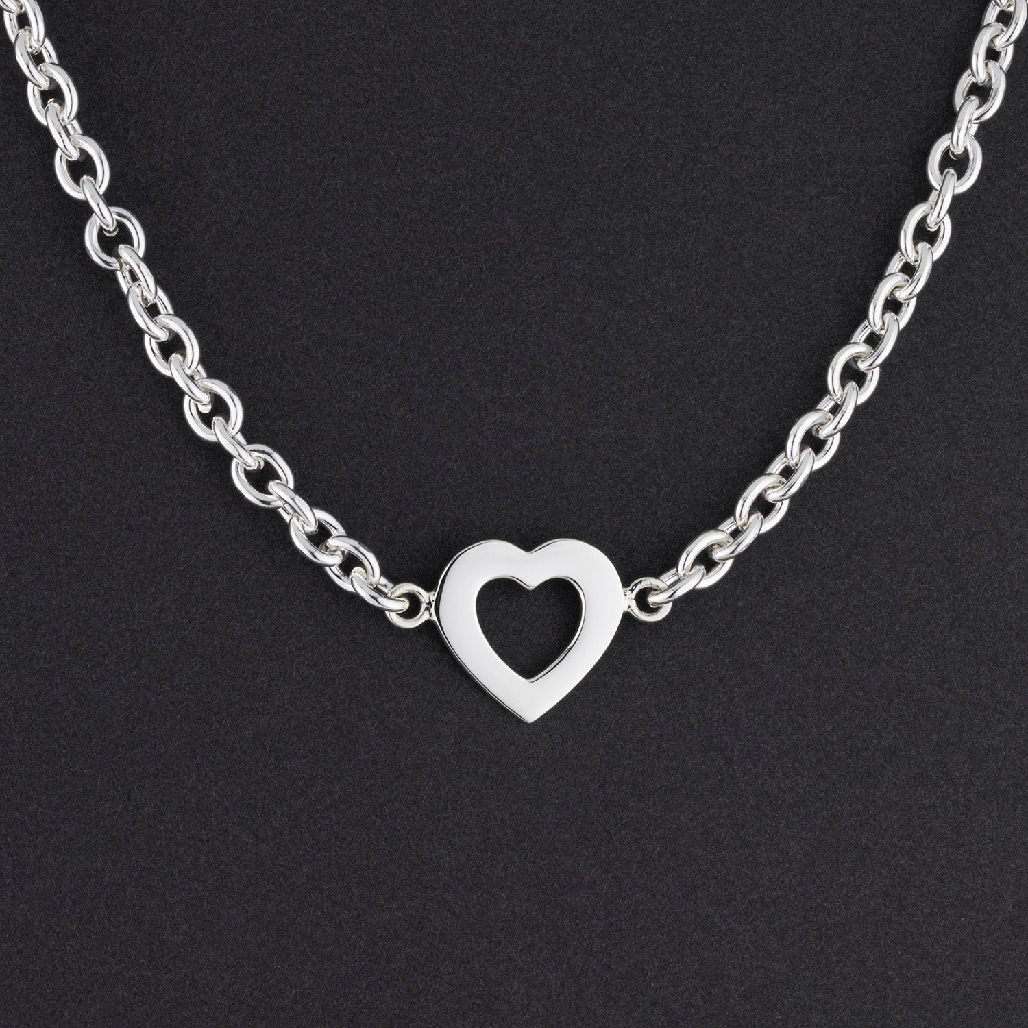 chunky silver heart chain necklace