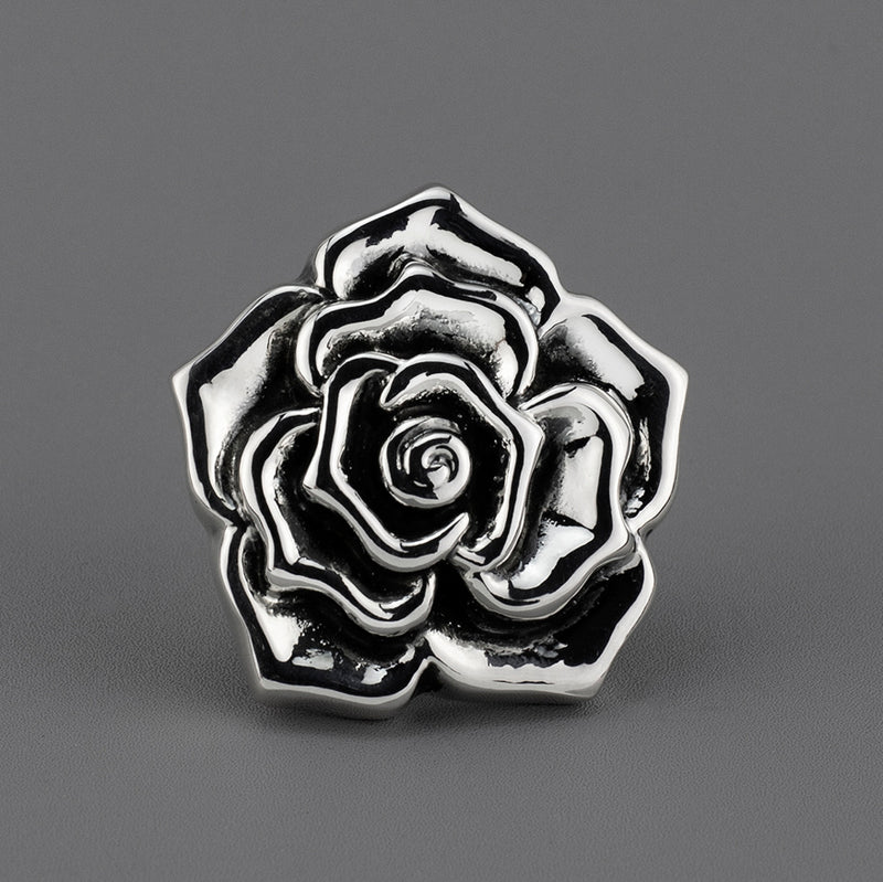 Chunky Silver Rose Statement Ring