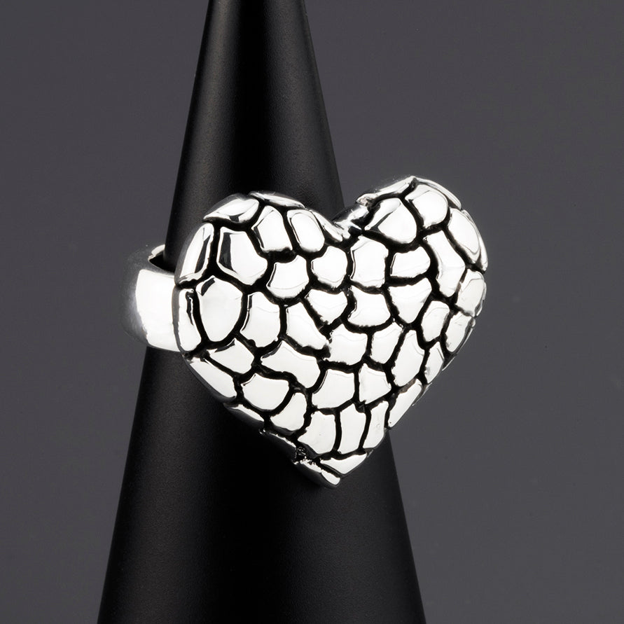 chunky silver textured heart ring