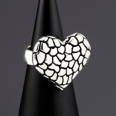 chunky silver textured heart ring