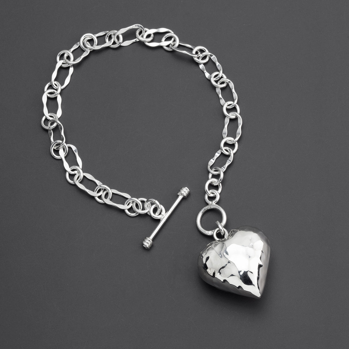 chunky single hammered heart charm  bracelet