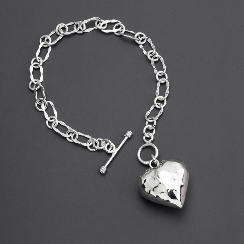chunky single hammered heart charm  bracelet