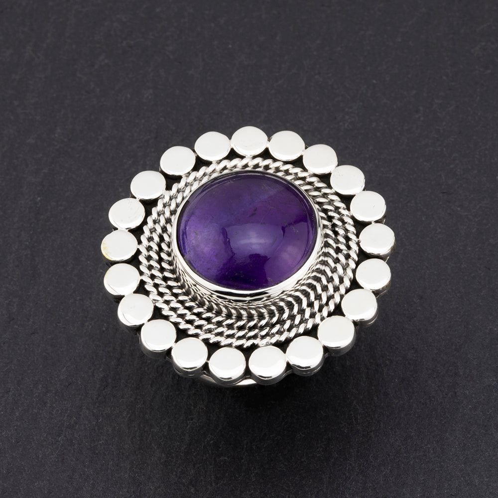 chunky sterling silver and amethyst bohemian ring