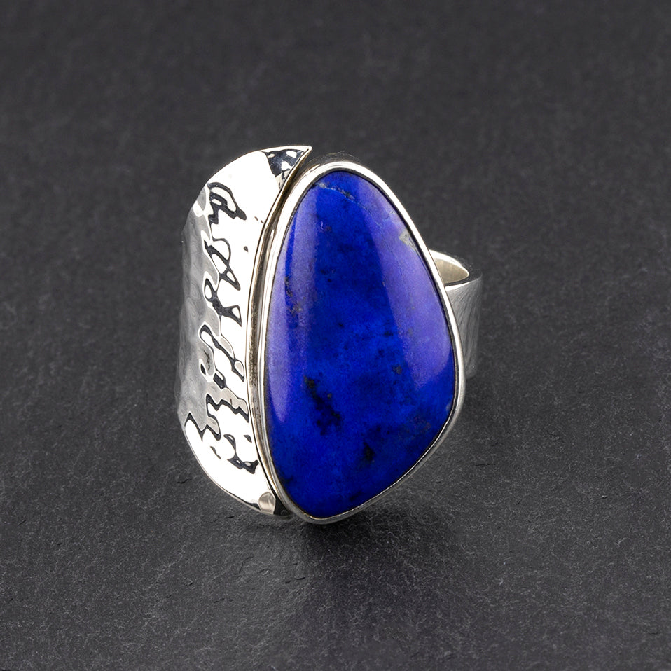 chunky sterling silver and lapis lazuli ring