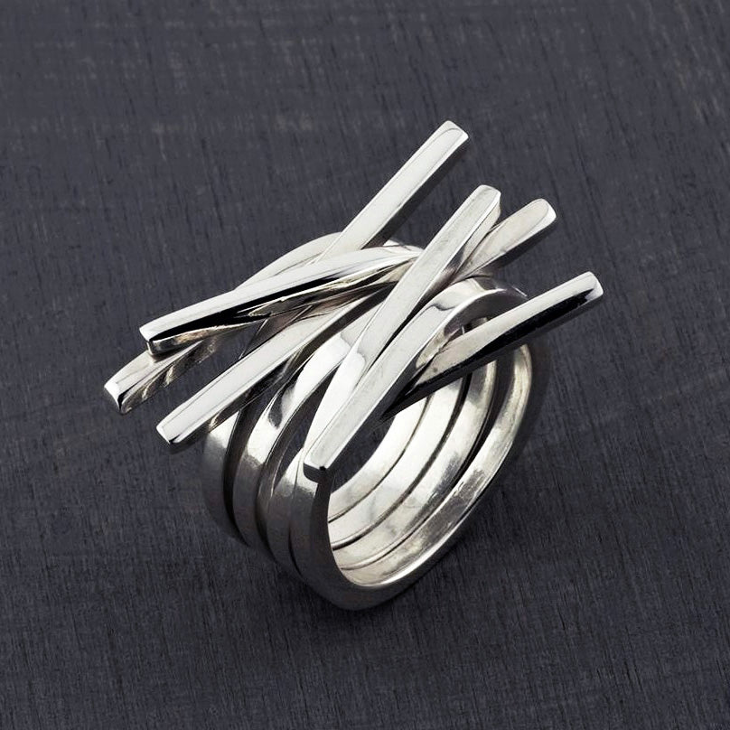 chunky sterling silver criss cross statement ring