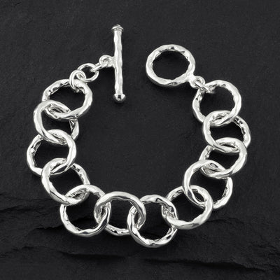 chunky sterling silver textured circle link bracelet